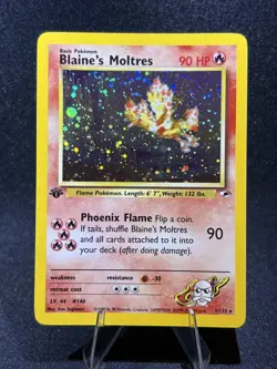 Blaine's Moltres 1/132 1st Edition Holo Pokemon Gym Heroes NM+ /Mint Grading - Image 1
