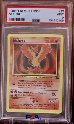 ✨Moltres 27/62 Fossil Unlimited 1999 Non Holo Pokemon Card PSA 9 MINT New Cert✨ - Image 1