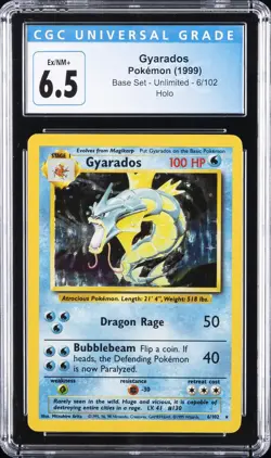 1999 POKEMON BASE SET - UNLIMITED, HOLO #6/102 GYARADOS CGC 6.5 - Image 1