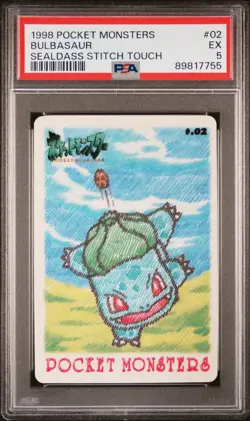1998 POCKET MONSTERS SEALDASS STITCH TOUCH #02 BULBASAUR PSA 5 - Image 1