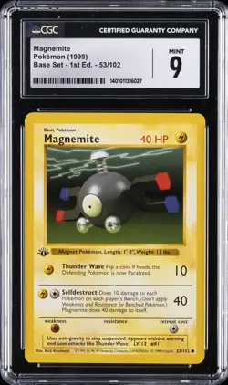 1999 POKEMON BASE SET 1ST EDITION #53 MAGNEMITE CGC 9 - Image 1
