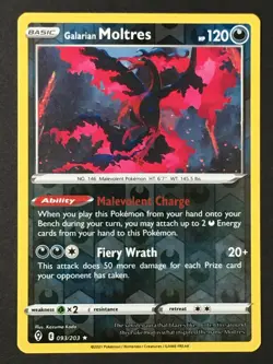 Pokemon TCG Galarian Moltres 093/203 SWSH07 Evolving Skies Reverse Holo Rare NM - Image 1