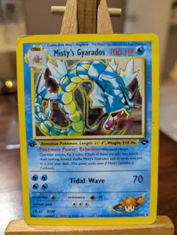 Misty’s Gyarados 13/132 1st Edition Gym Challenge Holo Pokemon Card PLAYED - Image 1