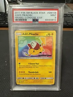 2017 POKEMON SM BLACK STAR PROMO I CHOOSE YOU! #SM108 ASH'S PIKACHU PSA 9 - Image 1