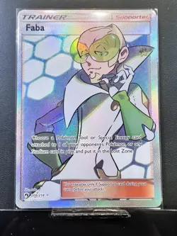 Pokemon Lost Thunder MINT Condition Faba 208/214 Full Art Trainer Card Rare - Image 1