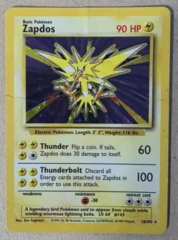Pokemon Zapdos Holo Rare Base Set 16/102 Heavy Damage - Image 1