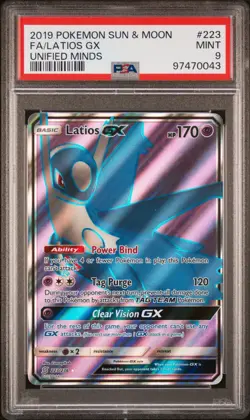 2019 Pokemon Unified Minds Full Art Latios GX 223/236 - PSA 9 MINT - Image 1