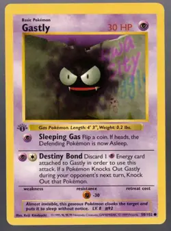 Gastly Pokemon 1st Edition Base Set 50/102 LP/NM Non-Holo Shadowless Common TCG - Image 1