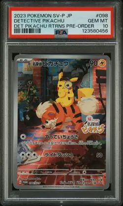 2023 POKEMON JAPANESE SV-P PROMO #098 DETECTIVE PIKACHU PSA 10 - Image 1