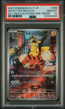 2023 POKEMON JAPANESE SV-P PROMO #098 DETECTIVE PIKACHU PSA 10 - Image 1