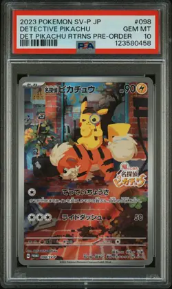2023 POKEMON JAPANESE SV-P PROMO #098 DETECTIVE PIKACHU PSA 10 - Image 1