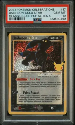 2021 POKEMON CELEBRATIONS CLASSIC COLL #17 UMBREON-GOLD STAR PSA 10 - Image 1