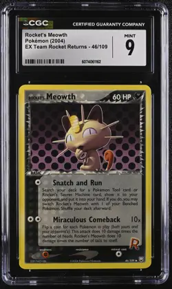 CGC 9 MINT Rocket's Meowth 2004 EX Team Rocket Returns 46/109 Pokemon Card - Image 1