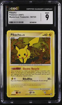 CGC 9 MINT Pikachu 2007 Mysterious Treasures 94/123 Pokemon Card - Image 1