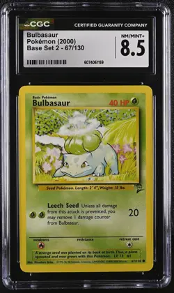 CGC 8.5 Bulbasaur 2000 Base Set 2 67/130 Pokemon Card - Image 1