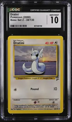 CGC 10 GEM MINT Dratini 2000 Base Set 2 38/130 Pokemon Card - Image 1