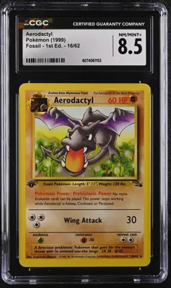 CGC 8.5 Aerodactyl 1999 Fossil 1st Edition 16/62 Pokemon Card - Image 1