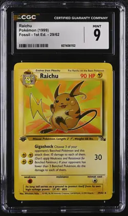 CGC 9 MINT Raichu 1999 Fossil 1st Edition 29/62 Pokemon Card - Image 1