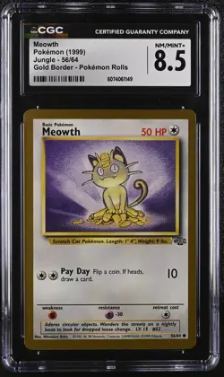 CGC 8.5 Meowth 1999 Jungle 56/64 Gold Border Pokemon Card - Image 1