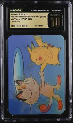 CGC 10 PRISTINE Meowth & Pikachu Pioneer Viz Video PIKA-0032 Lenticular Pokemon - Image 1