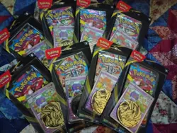 8x Pokemon Mega Evolution Factory Sealed Blister Booster Pack Drifblim w/ Coin - Image 1