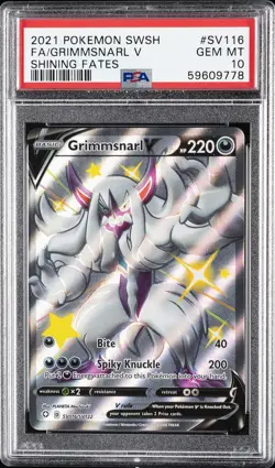 2021 POKEMON SWORD & SHIELD SHINING FATES #SV116 FULL ART/GRIMMSNARL V PSA 10 - Image 1