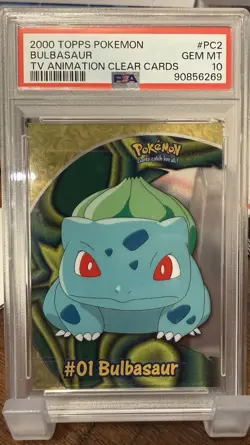 2000 TOPPS POKEMON TV ANIMATION CLEAR CARDS #PC2 BULBASAUR PSA 10 - Image 1