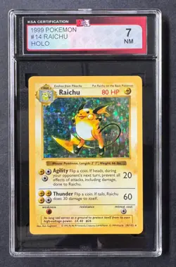 1999 Pokemon #14 Raichu Holo Trading Card KSA 7 NM PTCG Game - Image 1