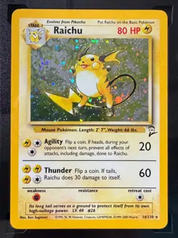 2000 Pokemon #16 Raichu Holo Base II Trading Card KSA 7.5 NM+ PTCG Game - Image 2