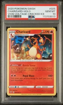 2020 POKEMON SWORD & SHIELD #025 CHARIZARD-HOLO VIVID VOLTAGE-CRACKED ICE PSA 10 - Image 1