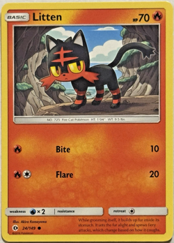 Litten Sun and Moon Base Set 24/149 Regular Common 2016 Pokemon TCG Near Mint - Image 1