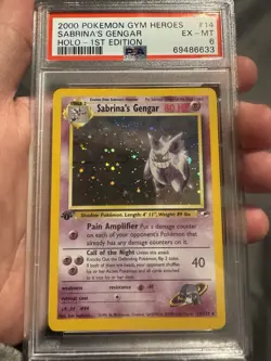 PSA 6 EX-MT Sabrina’s Gengar 1ST EDITION HOLO Pokemon Gym Heroes DOUBLE SWIRL - Image 1