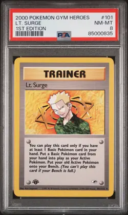 2000 Pokemon Gym Heroes 101 Lt. Surge 1st Edition PSA 8 - Image 1