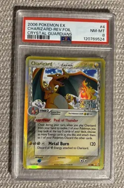 2006 POKEMON EX CRYSTAL GUARDIANS #4 CHARIZARD-REVERSE FOIL PSA 8 - Image 1