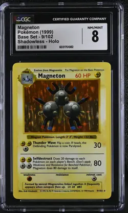 CGC 8 Magneton 1999 Base Set 9/102 Shadowless Holo Pokemon Card - Image 1