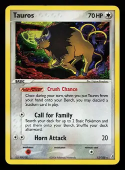 Tauros 12/100 Holo Rare EX Crystal Guardians Pokemon Card - Image 1