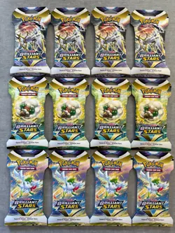 LOT OF 12 Pokemon Sword & Shield Brilliant Stars Sleeved Booster Pack (10 Cards) - Image 1