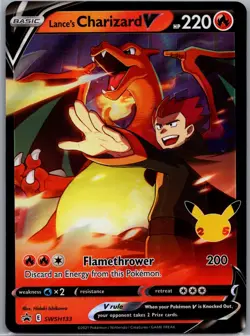 Lance's Charizard V SWSH133 - Regular Size Black Star Promo - Pokemon Card - NM - Image 1