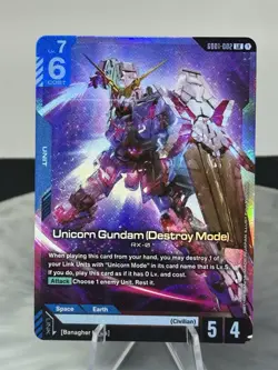 Gundam Card Game Newtype Rising Unicorn Gundam (Destroy Mode) GD01-002 LR Holo - Image 1