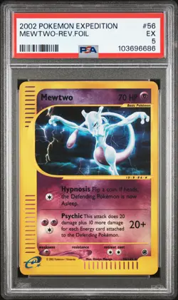 2002 POKEMON EXPEDITION #56 MEWTWO-REVERSE FOIL PSA 5 - Image 1