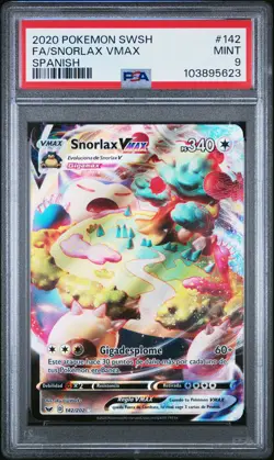 2020 POKEMON SWORD & SHIELD SPANISH #142 FULL ART/SNORLAX VMAX PSA 9 - Image 1