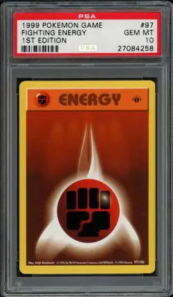 1999 Pokemon Base Set 1st Edition Fighting Energy 97/102 PSA 10 Gem Mint - Image 1