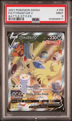 2021 POKEMON SWORD & SHIELD BATTLE STYLES #155 FULL ART/TYRANITAR V PSA 9 - Image 1