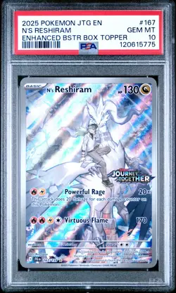 2025 Pokemon Journey Together #167 N'S Reshiram Enhanced Bstr Box Topper PSA 10 - Image 1