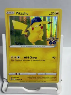 Pikachu 028/078 LP/NM Holo Rare Pokemon Go Card 28/78 baseball cap hat winking - Image 1