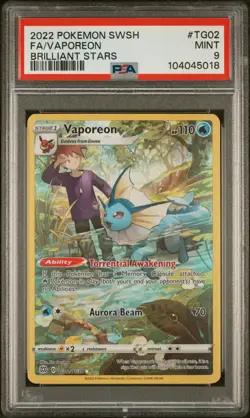 2022 POKEMON SWORD & SHIELD BRILLIANT STARS #TG02 FULL ART/VAPOREON PSA 9 - Image 1