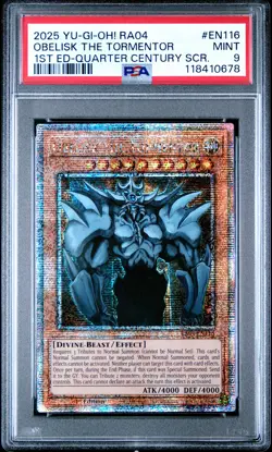 2025 YU-GI-OH! QUARTER CENTURY STAMPEDE 1ST EDITION OBELISK THE TORMENTOR PSA 9 - Image 1