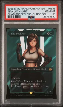 2025 MTG FINAL FANTASY CHARACTER BORDERLESS-SURGE FOIL TIFA LOCKHART PSA 10 - Image 1