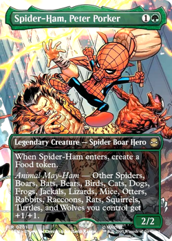 MTG Spider-Ham, Peter Porker 201 Rare Foil Borderless Marvel Spider-Man - Image 1