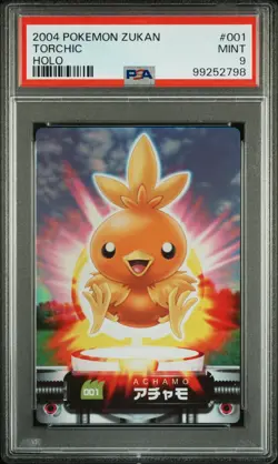 2004 CARDDASS POKEMON ADVANCED GENERATION ZUKAN CARD HOLO #001 TORCHIC PSA 9 - Image 1